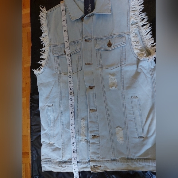 Edgy Streetwear Anna-Kaci Light Wash Frayed Denim Vest 90s Grunge Sz Large - Picture 6 of 7